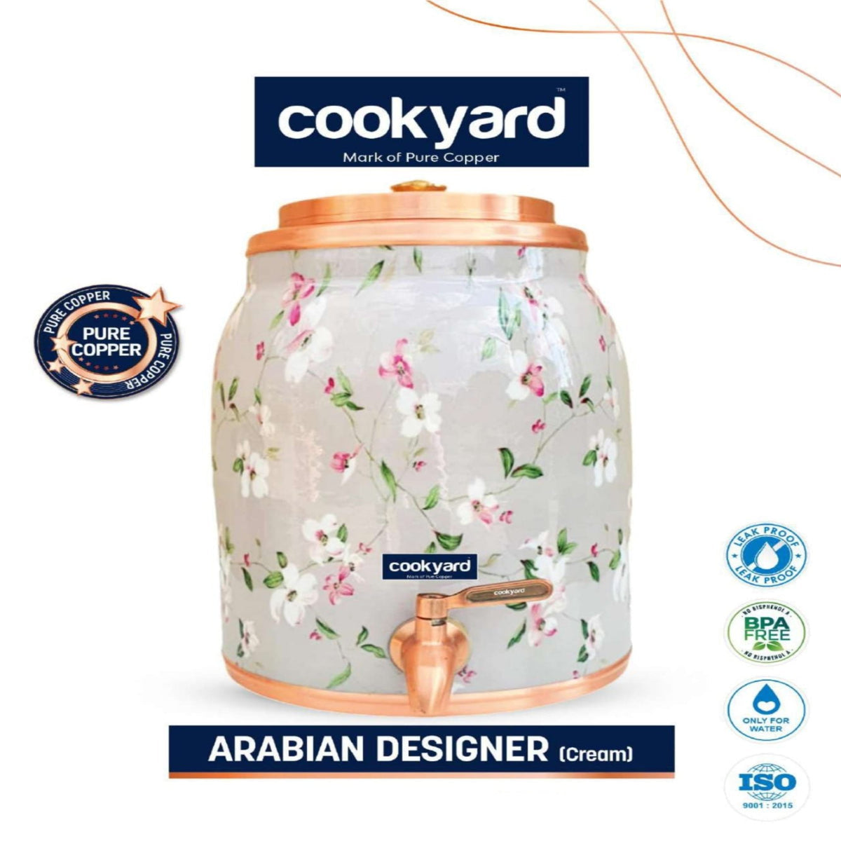 Cookyard Arabian Designer Water Copper Dispenser (Cream Floral ) 