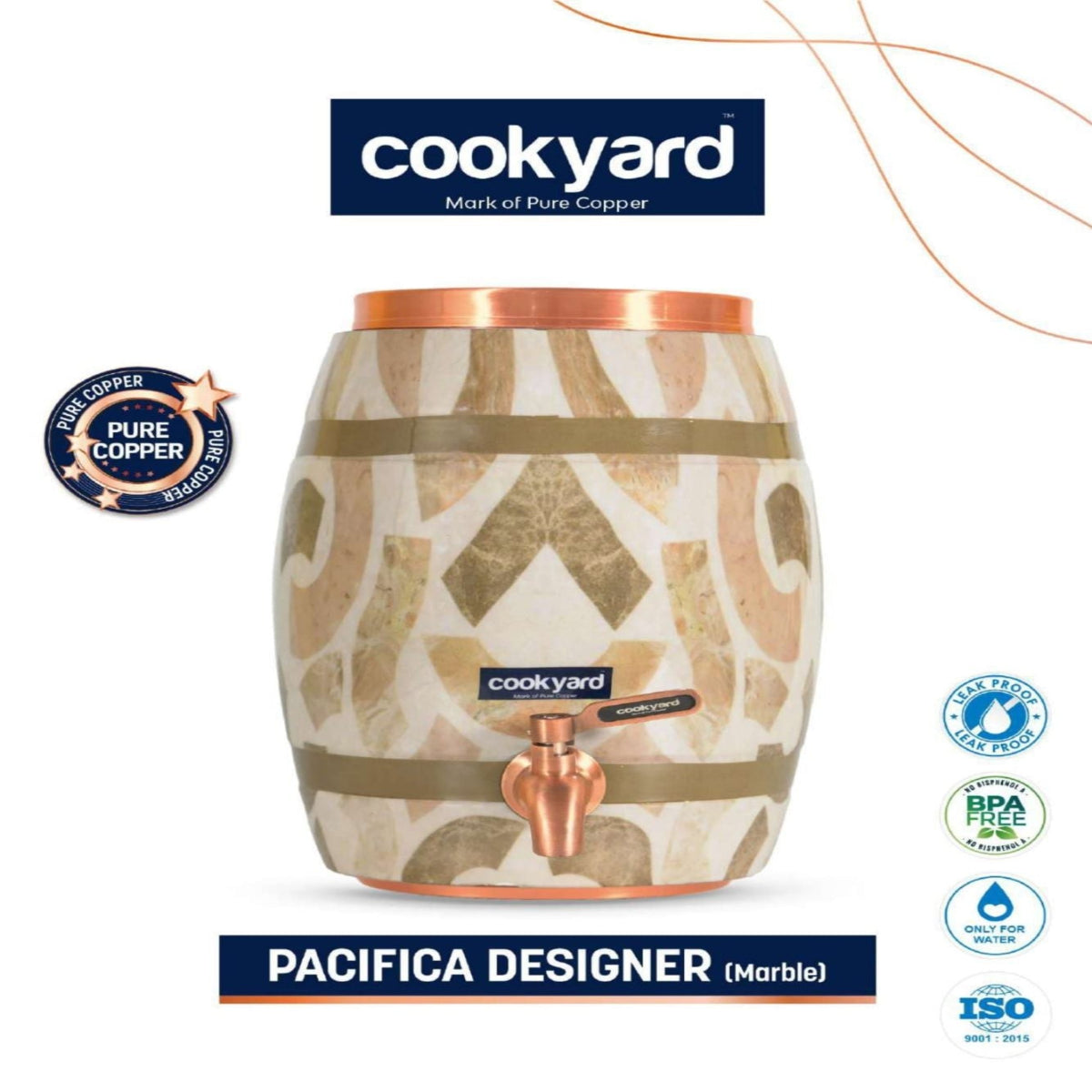 CookYard Pacifica Designer Marble Copper Water Dispenser