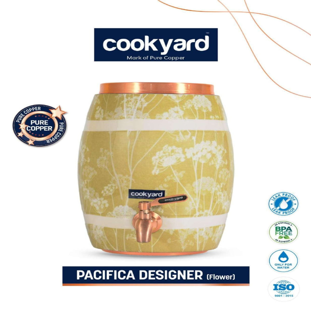CookYard Pacifica Designer Flower Copper Water Dispenser 