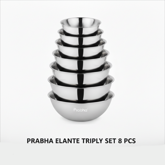 Prabha Elante Triply Set 8 Pcs ( 16cm, 18cm, 20cm, 22cm, 24cm, 26cm, 28cm, 30cm )