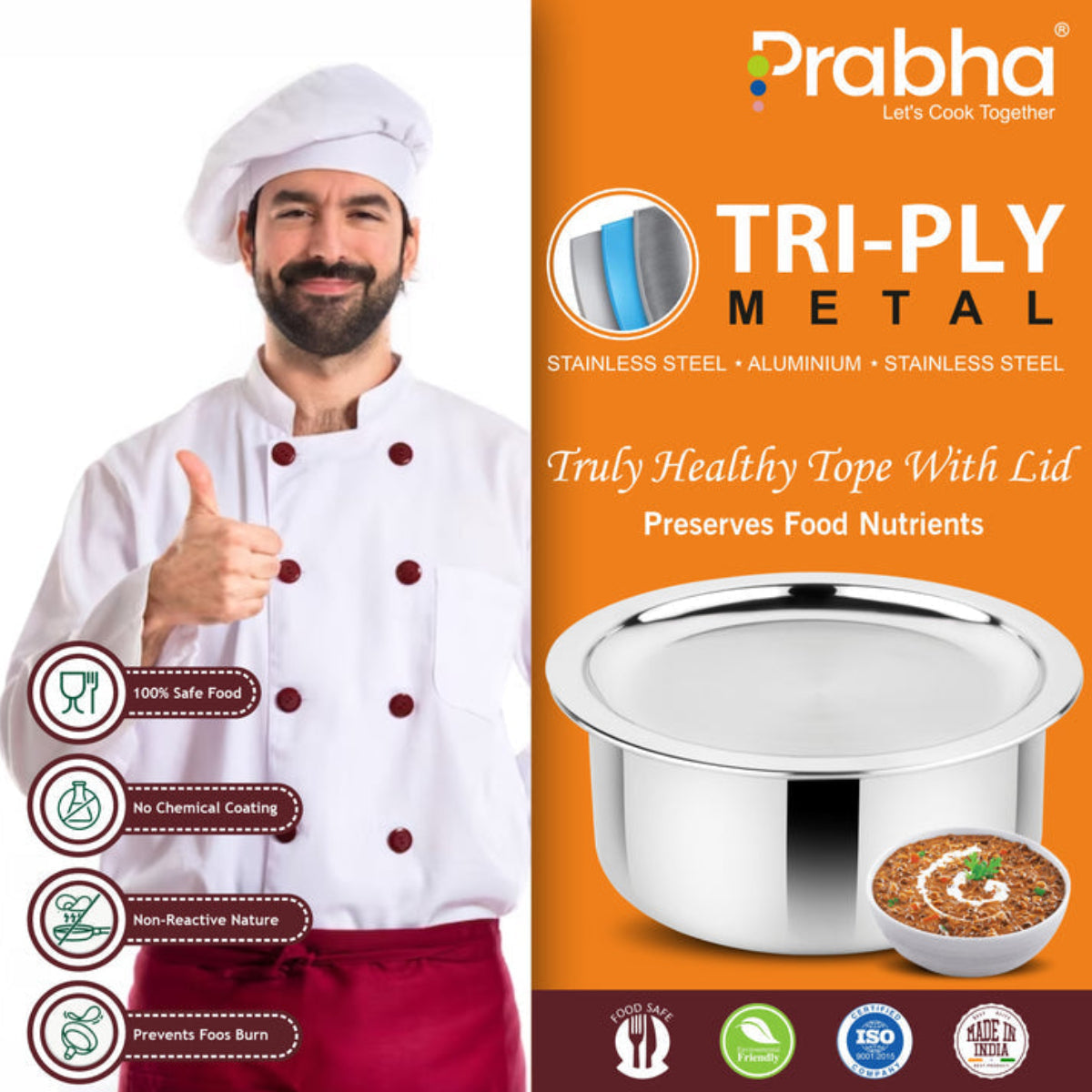 Prabha Elante Tri-ply Tope With Lid