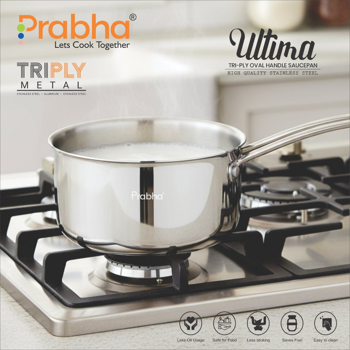 Prabha Ultima Triply Oval Handle Saucepan Without Lid