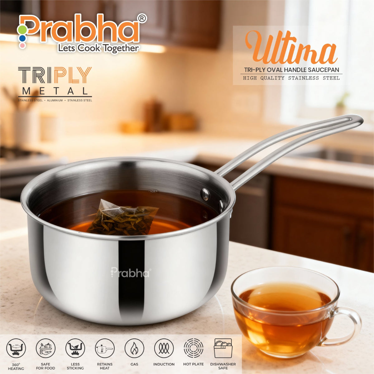 Prabha Ultima Triply Oval Handle Saucepan Without Lid
