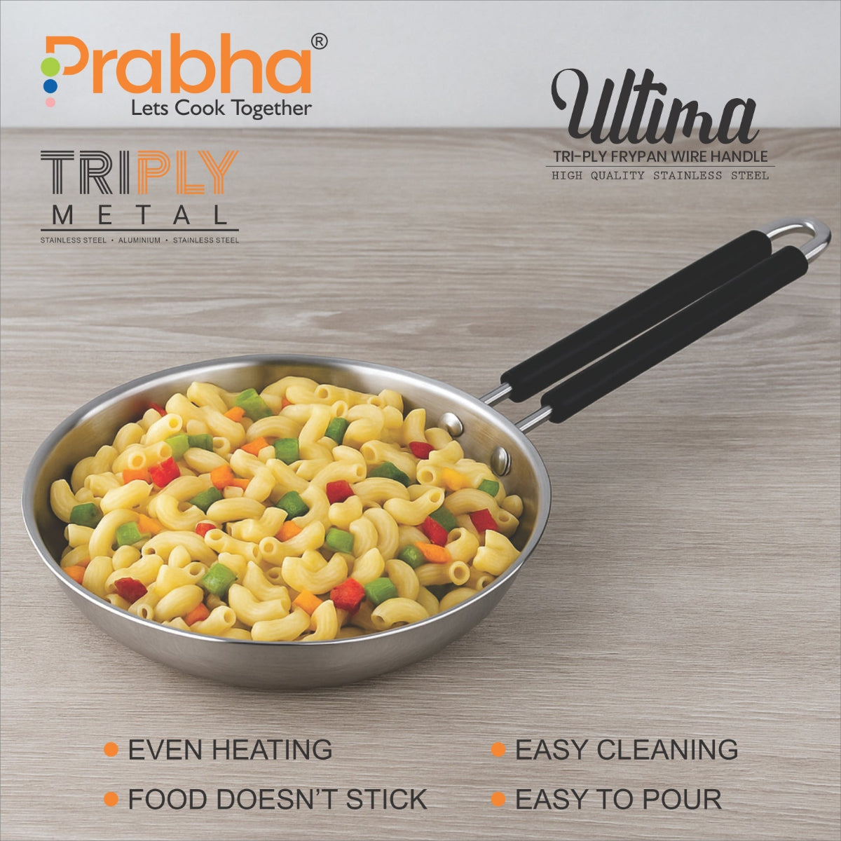 Prabha Ultima Triply Frypan Wire Handle Without Lid