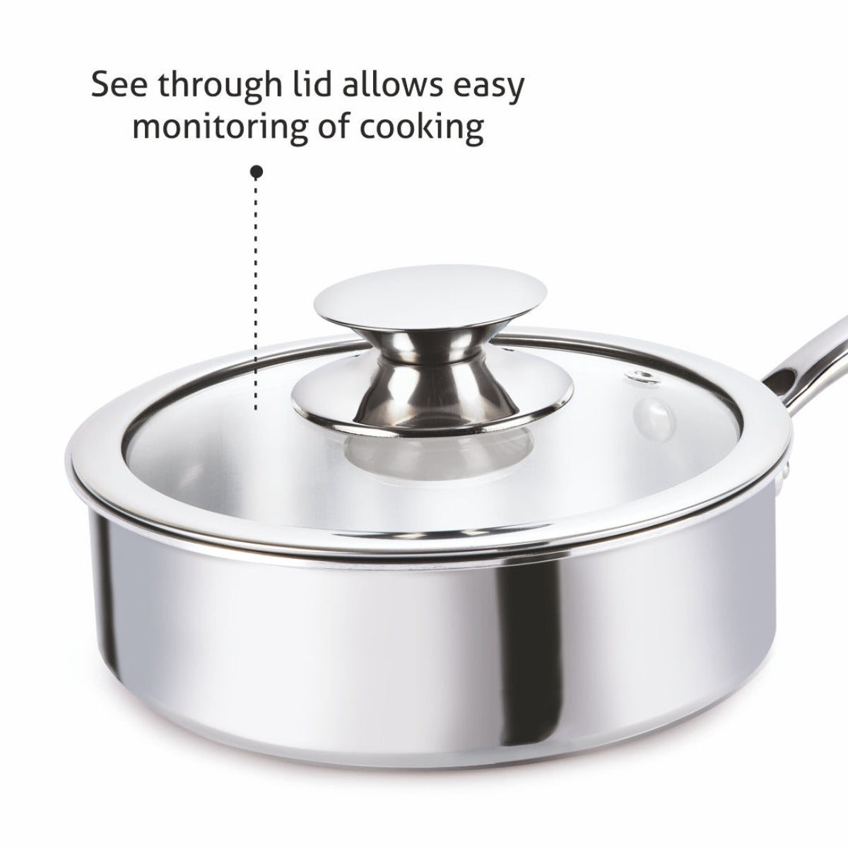 Alda Vitale Triply Stainless Steel Saute Pan With Glass Lid
