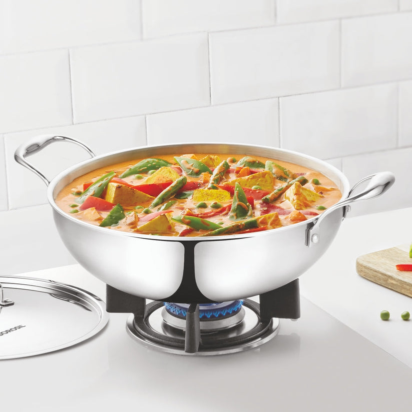 Borosil Cookfresh Triply Kadhai SS Handle With Lid 1.6 L| 2.1 L| 2.7 L|3.6 L| 4.6 L| 5.5 L| 6.4 L