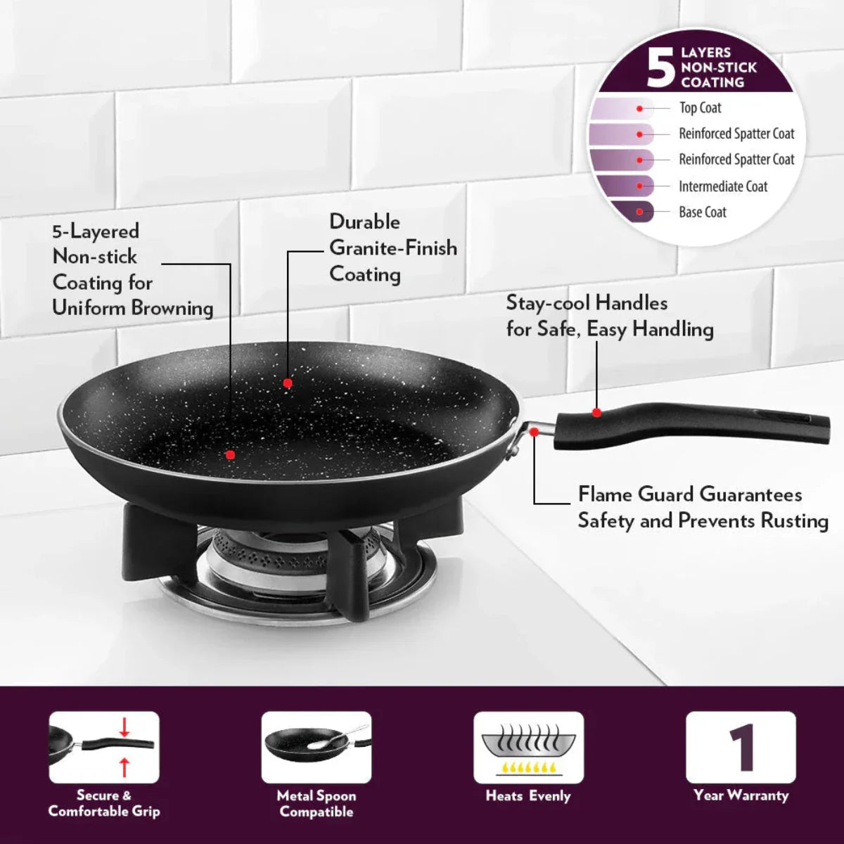 Borosil Granito Nonstick Frying Pan 20 cm, Induction Friendly - NSFP20GR17