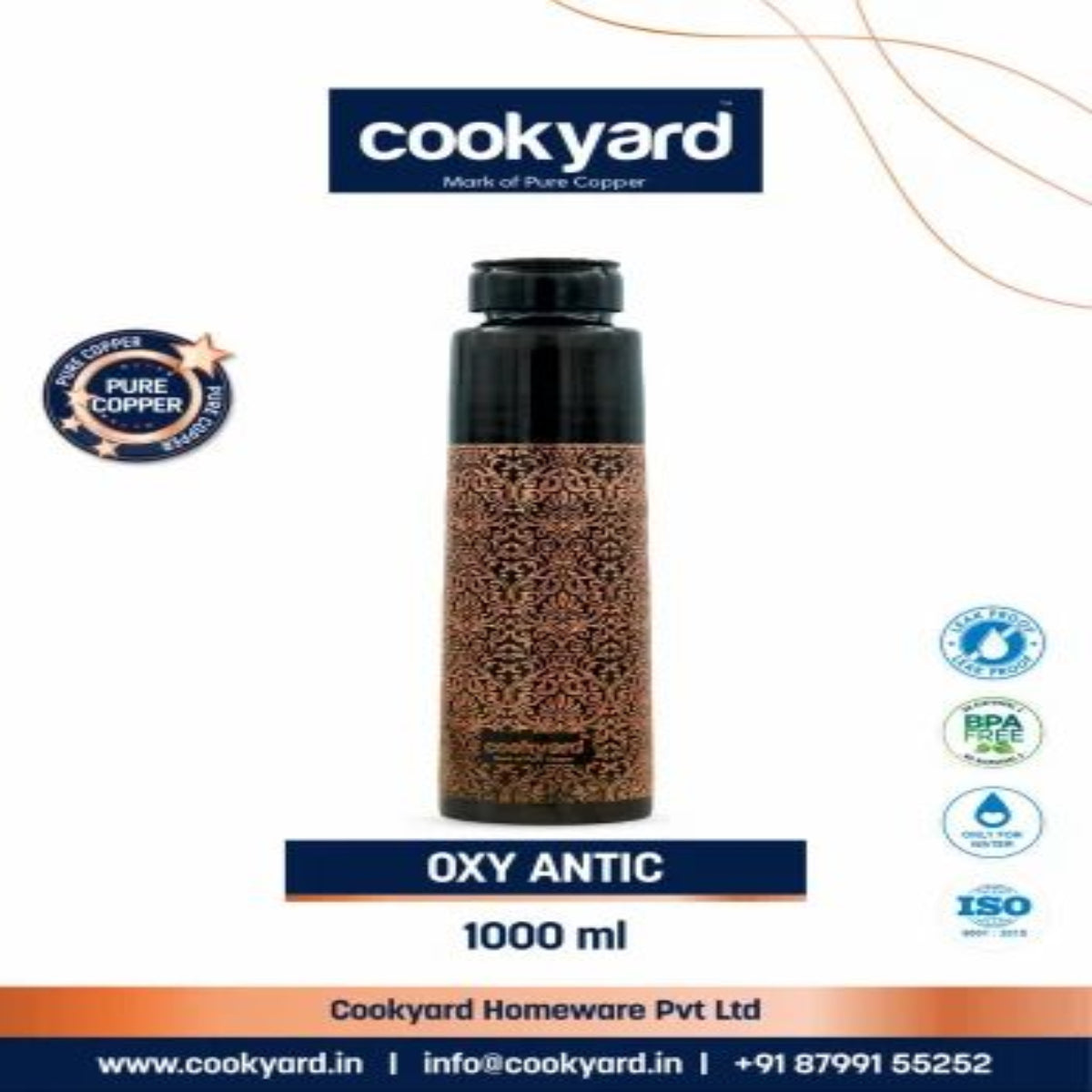 Cookyard Oxy Antic Copper Water Bottle 900 ml
