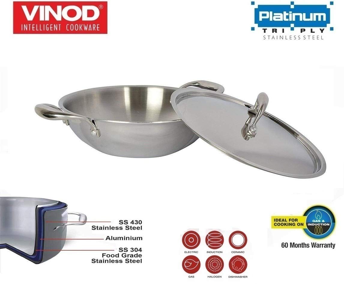 Vinod Stainless Steel Kadai with Lid 4.5 Liters